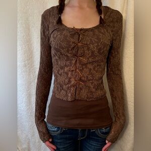 HYFVE Y2K Brown Lace-Up Long Sleeve Top